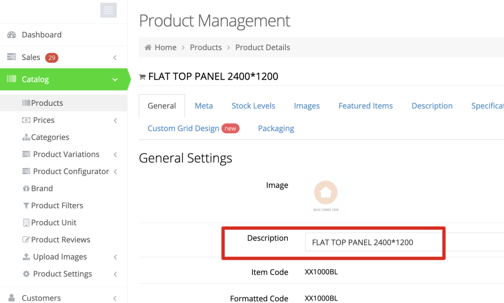 Editable Item Description Field in Commercebuild